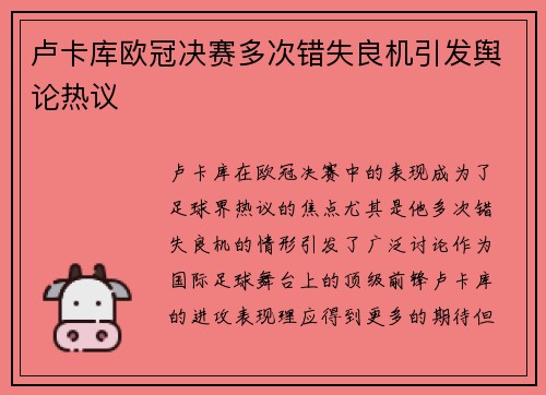 卢卡库欧冠决赛多次错失良机引发舆论热议
